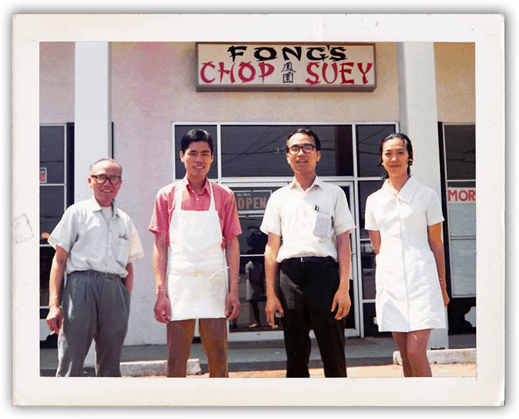 A picture of the four Chinese owners of Fong's Chop Suey.