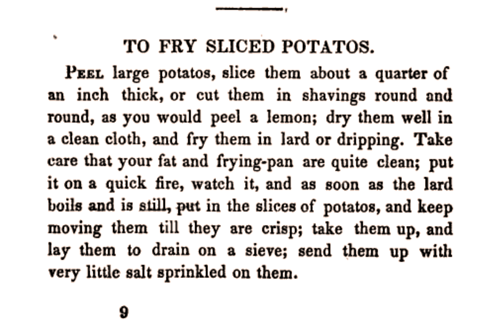 Written instructions for how to fry sliced potatoes.